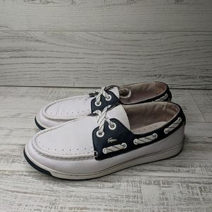 Lacoste Harbour White Blue Boat Shoes 9.6